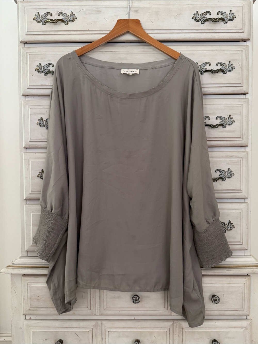 Vici Sage Satin Peasant Blouse Top